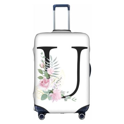HAUYE Flower Letter U White Luggage Cover Elastic Washable Stretch Suitcase Protector Anti-Scratch Travel Suitcase Cover for Kid and Adult M (22-24 inch suitcase)