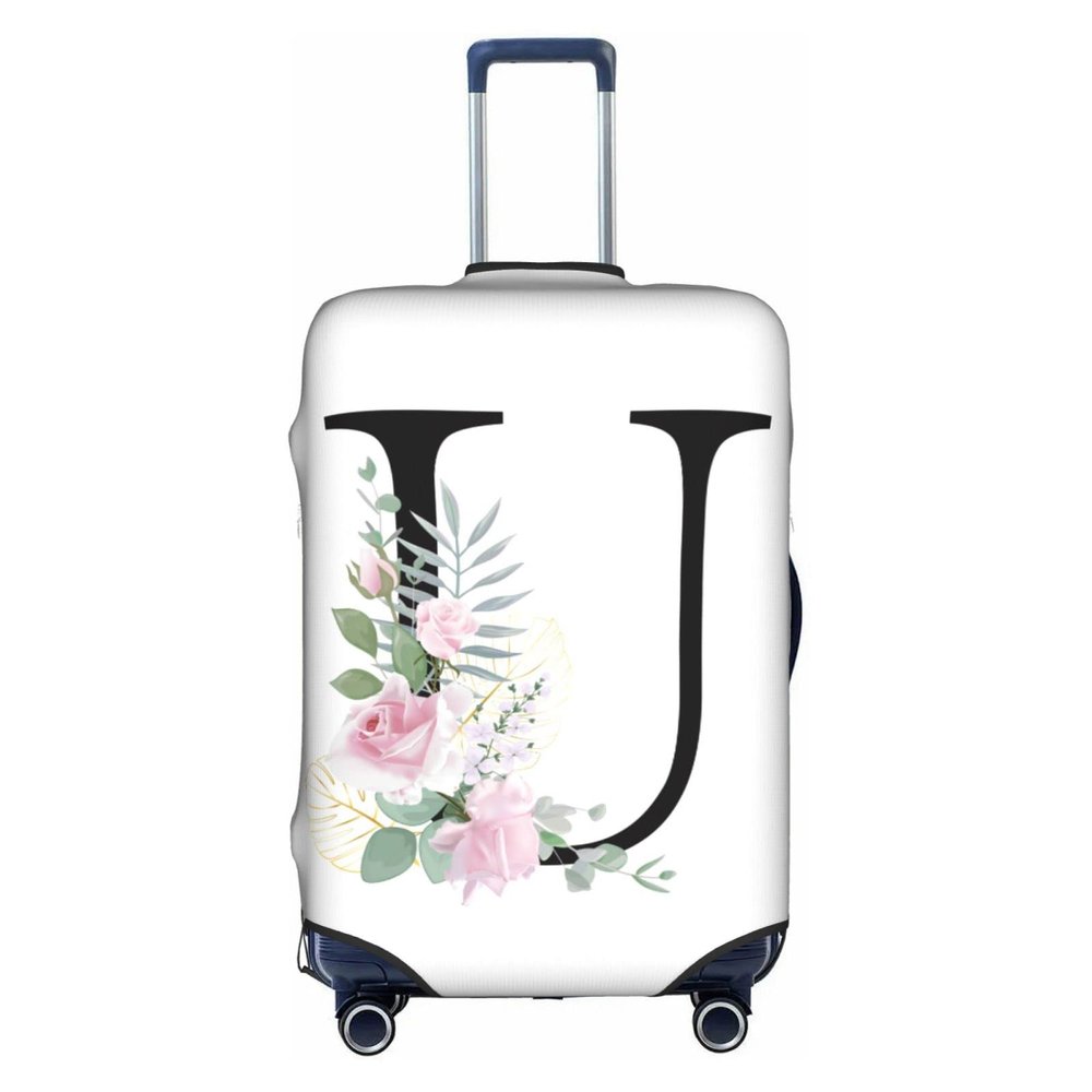 HAUYE Flower Letter U White Luggage Cover Elastic Washable Stretch Suitcase Protector Anti-Scratch Travel Suitcase Cover for Kid and Adult M (22-24 inch suitcase)