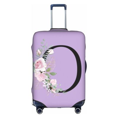 HAUYE Flower Letter O Purple Luggage Cover Elastic Washable Stretch Suitcase Protector Anti-Scratch Travel Suitcase Cover for Kid and Adult S (18-21 inch suitcase)