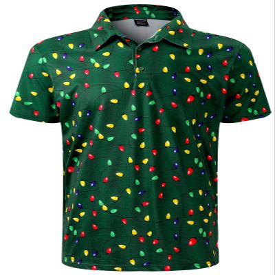 LINOCOUTON Men's Christmas Lights Polo Xmas Light up Button Down Short Sleeve Golf Shirts, Green, Large