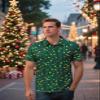 LINOCOUTON Men's Christmas Lights Polo Xmas Light up Button Down Short Sleeve Golf Shirts, Green, Large view 3