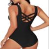 Aleumdr Women Bathing Suits One Piece Swimsuits Criss Cross Back Tummy Control Sports Athletic Monokini One Piece Swimwear Black Printed Medium view 2