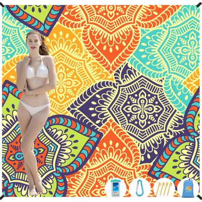 Aroveea Beach Blanket Waterproof Sandproof 1-7 Adult Oversized 78 '' 81 '' Lightweight Durable Compact Sand Free Beach Mat for Travel Camping Hiking Picnic Blanket Extra Large