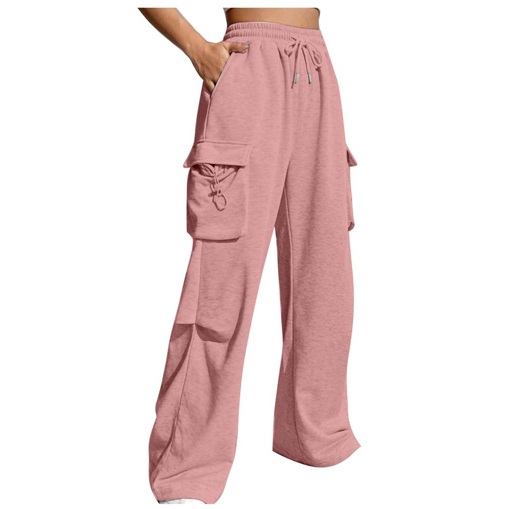 XUNRYAN Cargo Pants Women Casual Sweatpants High Waist Wide Leg Joggers Athletic Workout Pants Fashion Trousers Activewear Pink