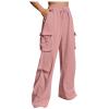 XUNRYAN Cargo Pants Women Casual Sweatpants High Waist Wide Leg Joggers Athletic Workout Pants Fashion Trousers Activewear Pink view 1