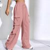 XUNRYAN Cargo Pants Women Casual Sweatpants High Waist Wide Leg Joggers Athletic Workout Pants Fashion Trousers Activewear Pink view 2