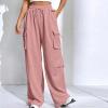 XUNRYAN Cargo Pants Women Casual Sweatpants High Waist Wide Leg Joggers Athletic Workout Pants Fashion Trousers Activewear Pink view 3