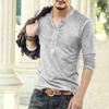 Mens Vintage Distressed Henley Shirts Retro Long Sleeve Tee Tops Casual Button Down Washed T-Shirts (4X-Large,French Grey) view 3