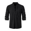 Men's Linen Cotton Retro Lace Up Shirt Long Sleeve V Neck Medieval Top Casual Pullover Henley Shirt (Large,Black) view 1