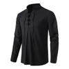 Men's Linen Cotton Retro Lace Up Shirt Long Sleeve V Neck Medieval Top Casual Pullover Henley Shirt (Large,Black) view 3
