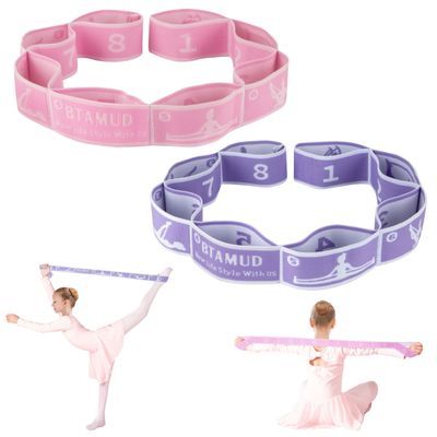 BTAMUD 2 Pcs Kids Stretch Bands Dance Stretching Straps for Children Gymnastics Equipment Dance Training Elastic Band for Kids Multi-Loop Numbered Stretch Band for Ballet Cheerleading-8 Loops