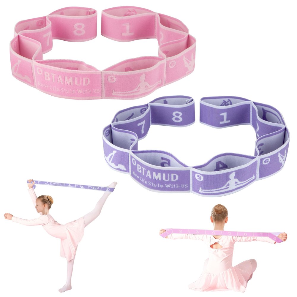 BTAMUD 2 Pcs Kids Stretch Bands Dance Stretching Straps for Children Gymnastics Equipment Dance Training Elastic Band for Kids Multi-Loop Numbered Stretch Band for Ballet Cheerleading-8 Loops