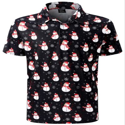Men's Christmas Snowman Shirts Xmas Snowflakes Button up Short Sleeve Polo Outfit, Black, X-Large