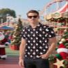 Men's Christmas Snowman Shirts Xmas Snowflakes Button up Short Sleeve Polo Outfit, Black, X-Large view 3
