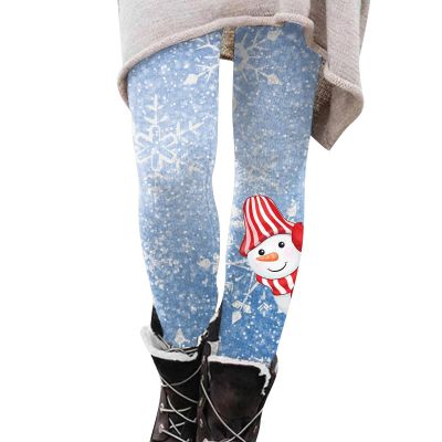 ZYXTIM Womens Holiday Leggings Novelty Christmas Holiday Print Fleece Warm Comfy Skin Lounge Print Soft Leggings for Women Sky Blue