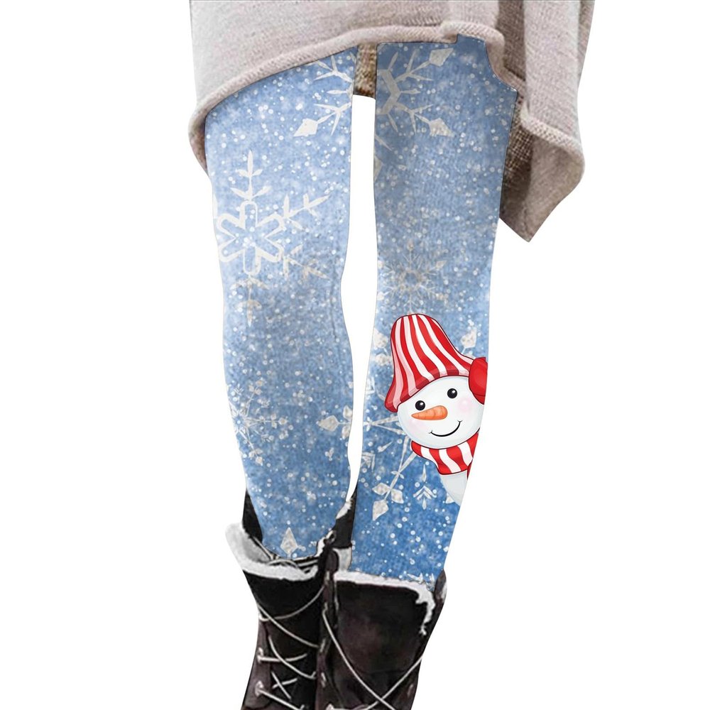 ZYXTIM Womens Holiday Leggings Novelty Christmas Holiday Print Fleece Warm Comfy Skin Lounge Print Soft Leggings for Women Sky Blue