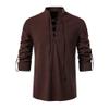 Men's Linen Cotton Retro Lace Up Shirt Long Sleeve V Neck Medieval Top Casual Pullover Henley Shirt (4X-Large,Brown) view 1