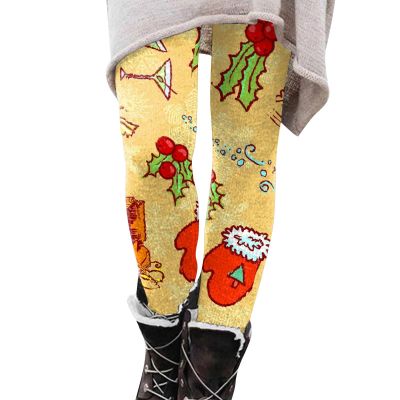 ZYXTIM Christmas Leggings for Women Novelty Cute Printed High Waisted Tummy Control Warm Winter Xmas Pants Women Yellow