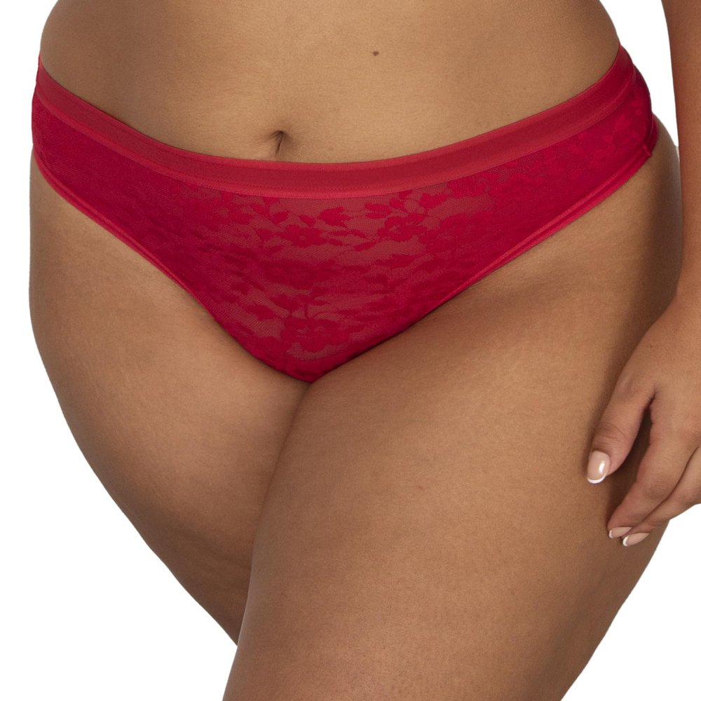Curvy Couture Womens Plus Size No-Show Lace High Cut Thong Panty Diva Red XXL