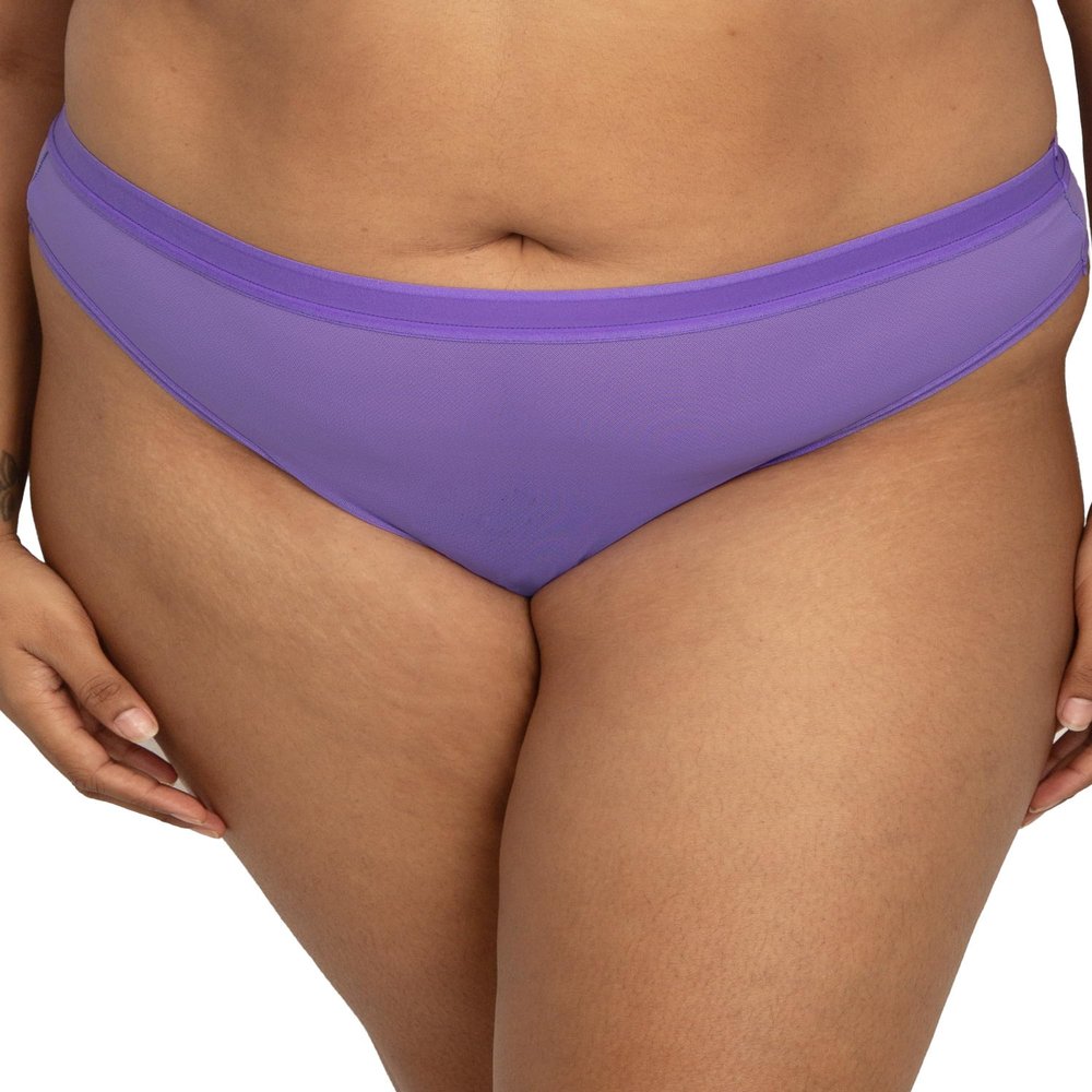 Curvy Couture Womens Plus Size Sheer Mesh High Cut Thong Panty Violet L