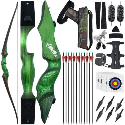 60" Black Hunter Longbow for Adults Set 20-60Lbs With 12 Pcs Carbon Arrows 6Pcs Hunting Tips String Silencer Bow Limbs Silencer and Quiver Suitable for Archery Practice Hunting Right Hand (20 lbs)