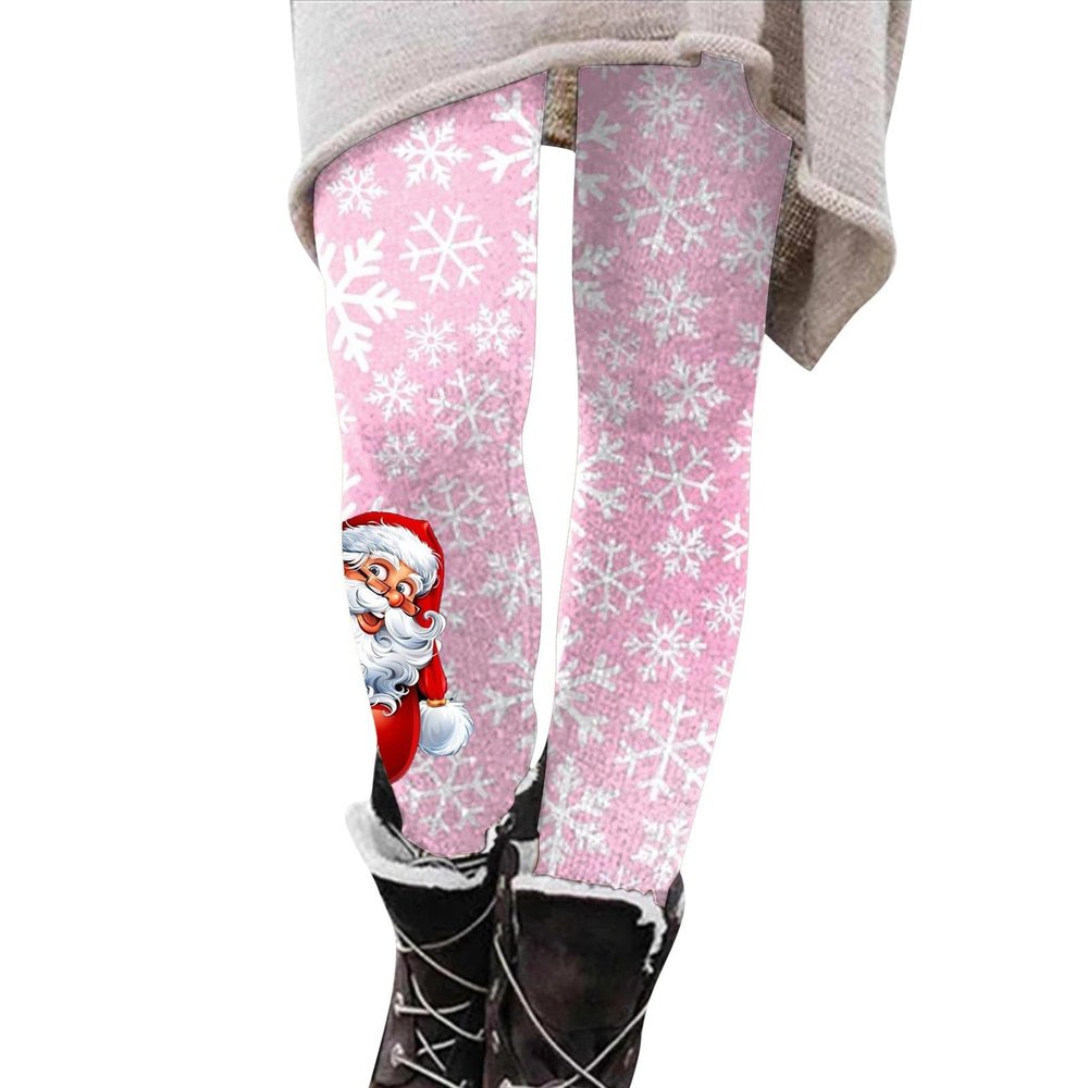 ZYXTIM Womens Holiday Leggings Scrunch Butt Lifting Elastic Tights Womens Christmas Leggings Rose Gold