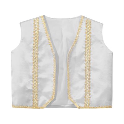 HULIJA Kids Medieval Steampunk Sleeveless Vest Golden Trim Tailcoat Gothic Jackets Waistcoat White 8 Years
