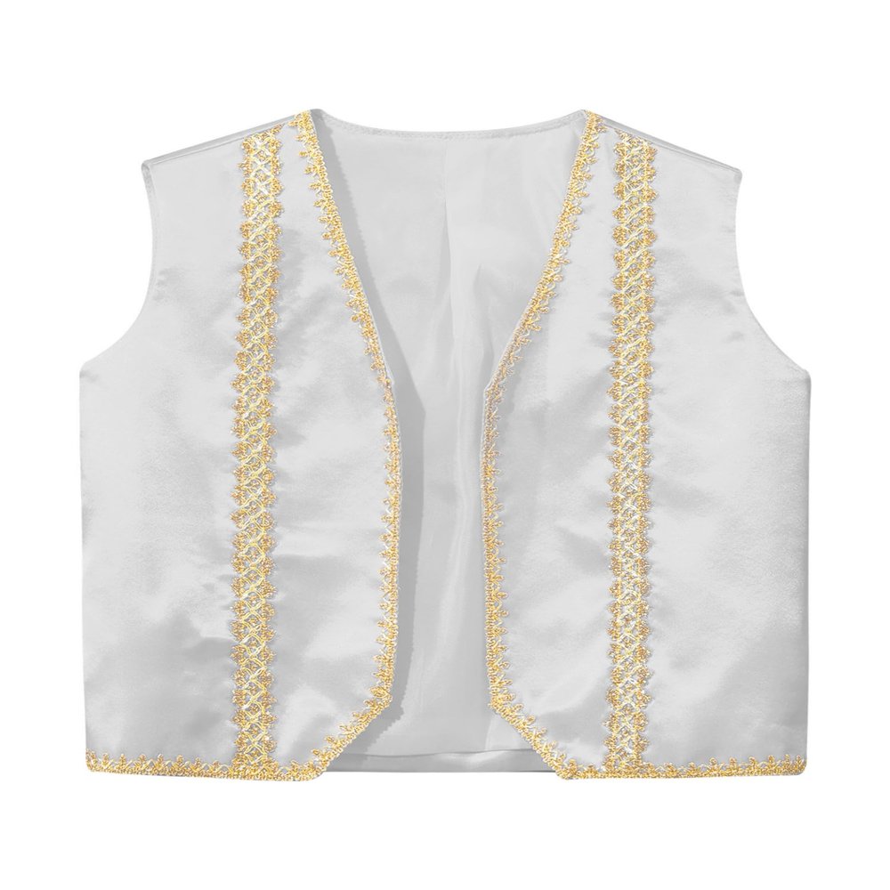 HULIJA Kids Medieval Steampunk Sleeveless Vest Golden Trim Tailcoat Gothic Jackets Waistcoat White 8 Years