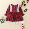 Baby Girl Christmas Dress Toddler Girls Christmas Long Sleeve Lace Plaid Prints Princess Dress Xmas (Red, 12-18 Months) view 2