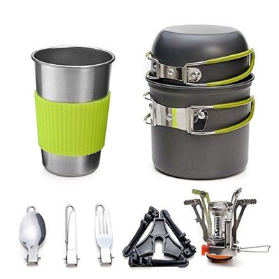 QIYUDS Camping Cookware Kit, Lightweight Cookware Kit, Portable Cookware Kit for Backpacking, Outdoor Camping Hiking and Picnic