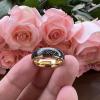6 mm Gold Men Women Tungsten Ring Wedding Bands Domed Polished Shiny Black Meteorite Inlay Comfort Fit view 3