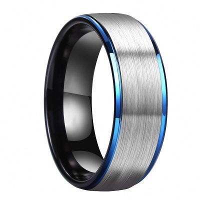 8 mm Tungsten Wedding Rings for Men Comfort Fit Stepped Edges Wedding Bands Jewelry Black Matted Finish