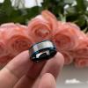 8 mm Tungsten Wedding Rings for Men Comfort Fit Stepped Edges Wedding Bands Jewelry Black Matted Finish view 4