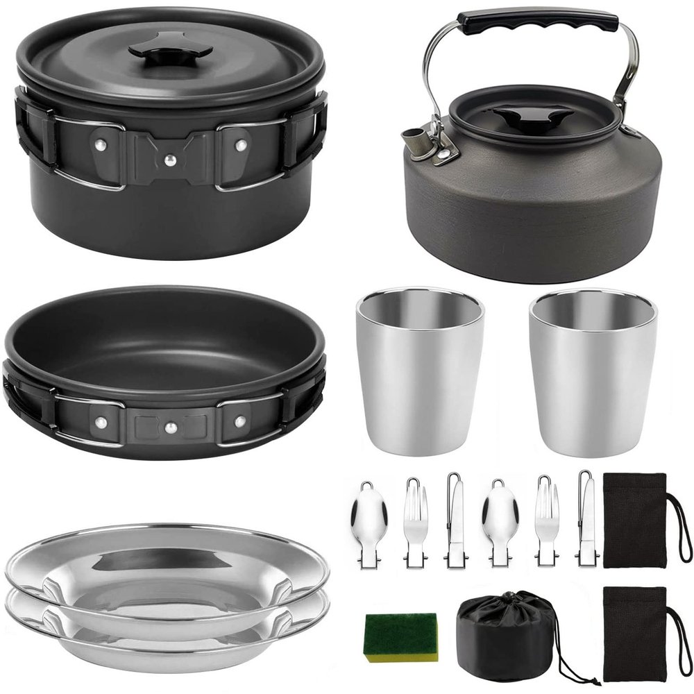 QIYUDS Camping Cookware Kit, Lightweight Backpacking Cooking Set Outdoor Cook Gear for Outdoor Camping Hiking and Picnic (Color : Black)