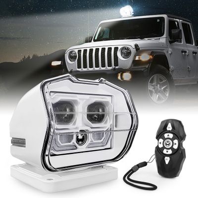 MOVOTOR LED Search Light Wireless Remote Control 360Rotating Automatic Search Spotlight with Strong Magnetic Base Permanent Mount for Boat Marine Truck Off road SUV-White