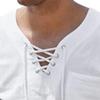 JEKE-DG Men Casual Cotton Linen T Shirt V Neck Lace-up Long Sleeve Tunic Yoga Tee Shirts Beach Lace Up Hippie Shirt (3X-Large,White) view 3