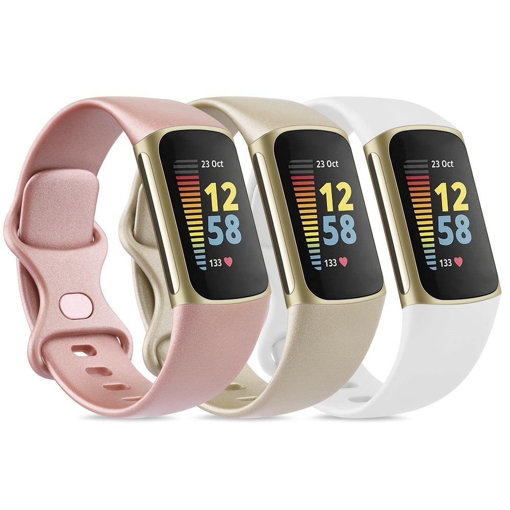 3 Pack Sport Bands Compatible with Fitbit Charge 6 Bands / Fitbit Charge 5 Bands Women Men, Classic Soft Replacement Straps Wristbands for Fitbit Charge 6 / 5 Advanced Fitness & Health Tracker (Rose