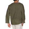 JEKE-DG Men Casual Cotton Linen T Shirt V Neck Lace-up Long Sleeve Tunic Yoga Tee Shirts Beach Lace Up Hippie Shirt (Medium,Pitch Green) view 2