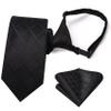 Hi-Tie Boys Pre-Tied Necktie Pocket Square Set Adjustable Strap Ties for School Uniform Graduation Wedding Kids Age 7-11,Black Plaid view 1