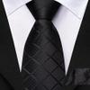 Hi-Tie Boys Pre-Tied Necktie Pocket Square Set Adjustable Strap Ties for School Uniform Graduation Wedding Kids Age 7-11,Black Plaid view 2