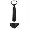 Hi-Tie Boys Pre-Tied Necktie Pocket Square Set Adjustable Strap Ties for School Uniform Graduation Wedding Kids Age 7-11,Black Plaid view 4