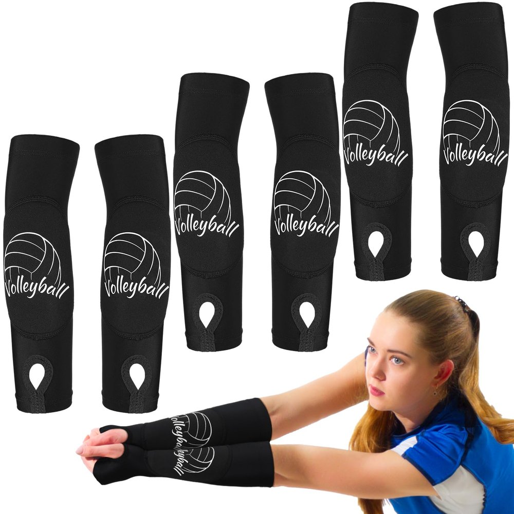 Yinder 3 Pairs Sports Volleyball Arm Sleeves for Youth Volleyball Wrist Guard Protection Pads and Thumbhole (S-10inch Length,Black)