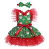 Baby Girls 1st Birthday Outfit Santa Claus Print Romper Tutu Dress Tulle Princess Birthday Party Ruffle Sleeveless Tutu Dress with Headband Cake Smash Clothes for Photo Shoot Red+Green 18-24 Months view 1