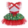 Baby Girls 1st Birthday Outfit Santa Claus Print Romper Tutu Dress Tulle Princess Birthday Party Ruffle Sleeveless Tutu Dress with Headband Cake Smash Clothes for Photo Shoot Red+Green 18-24 Months view 3