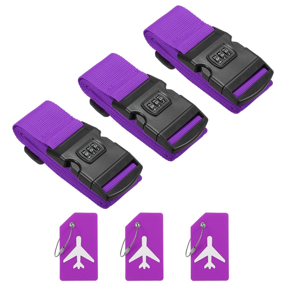 PATIKIL Luggage Strap with Combination Lock Luggage Tag and Loop 78"x2", 3 Set Adjustable Suitcase Belt for Travel Packing Bag Closure Identify, Purple