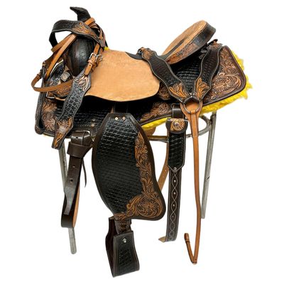 AHS us Introducing New 2 Tone Leather Western Show Cum Barrel Saddle. (14")