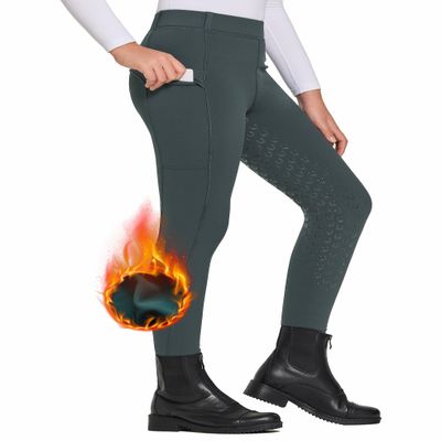 FitsT4 Sports Girls Winter Riding Pants Fleece Lined Riding Breeches Kids Full Seat Equestrian Pants Tights with Pockets Grey,XS