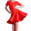 Kid Girls Latin Dance Dress Rumba Samba Ballroom Short Sleeve Stretch Performance Dancewear, Red, 180cm view 2