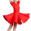 Kid Girls Latin Dance Dress Rumba Samba Ballroom Short Sleeve Stretch Performance Dancewear, Red, 180cm view 3