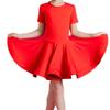 Kid Girls Latin Dance Dress Rumba Samba Ballroom Short Sleeve Stretch Performance Dancewear, Red, 180cm view 4
